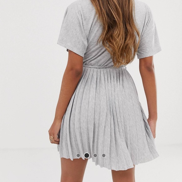 ASOS Design V Neck Mini Dress With Pleated Skirt and Self Belt - Picture 2 of 4